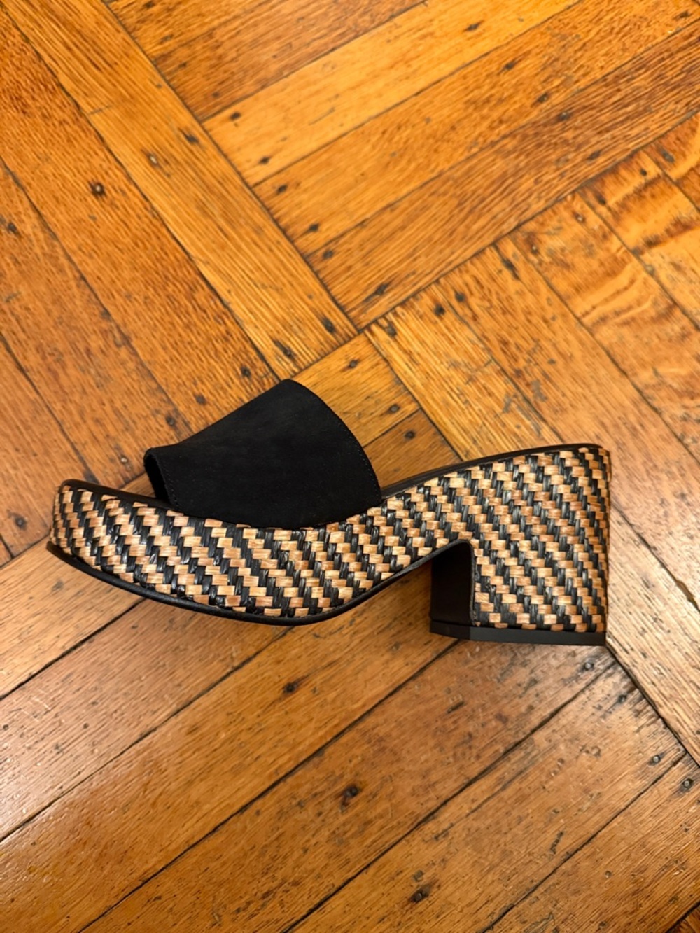 Sandro Black Suede Slide Mules with Braided Trim